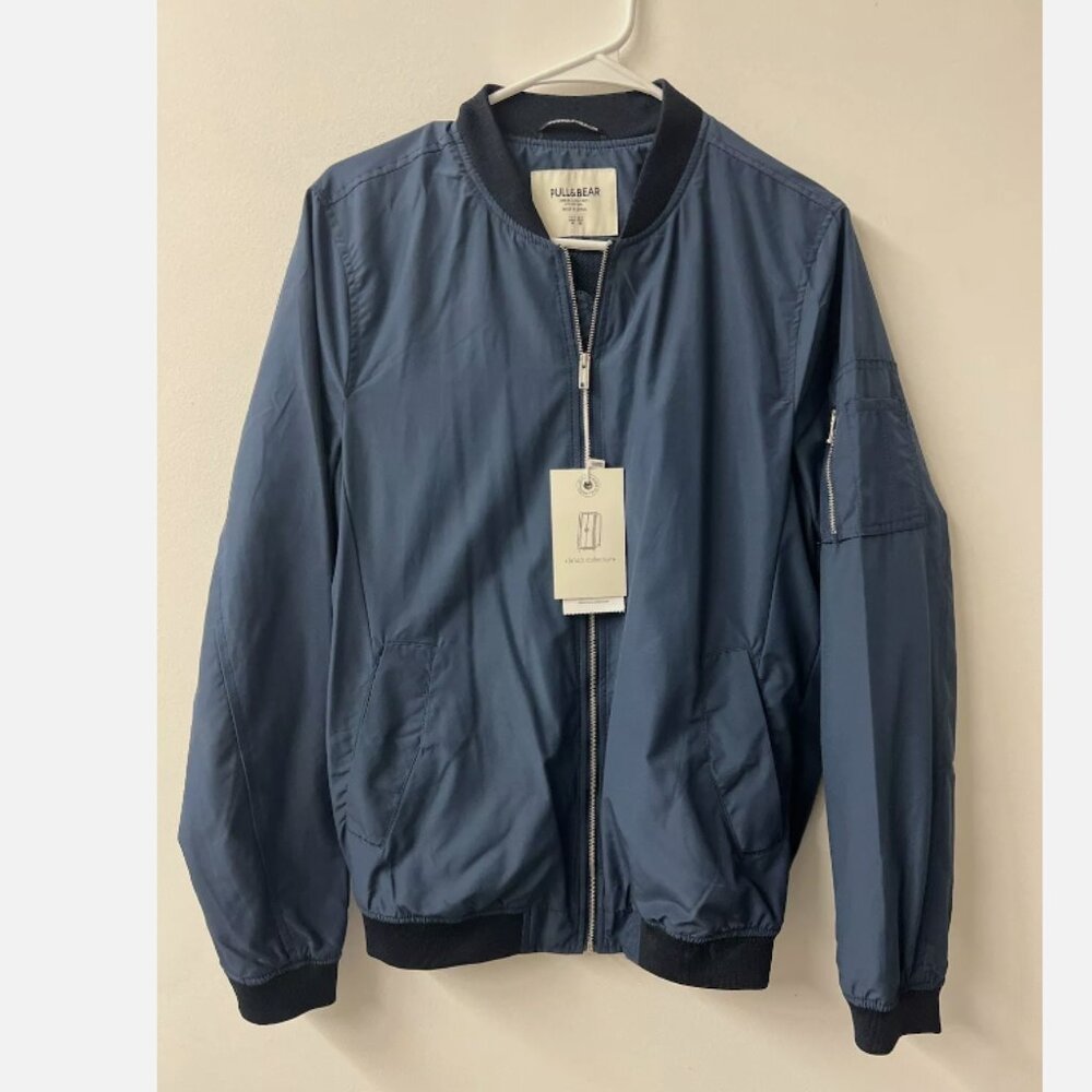 Pull And Bear Men’s Basic Co. Bomber Jacket Navy Pull & Bear Size m NWT